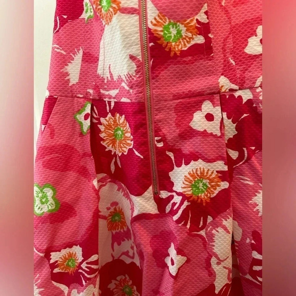 Lilly Pulitzer Marisa Hotty Pink Cherry Begonias Floral Halter Fit Flare Dress 2 - Picture 4 of 7